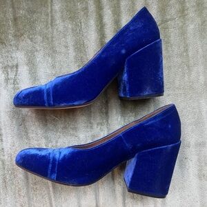 Dries Van Noten Blue Velvet Shoes, Size 41, 3.5" Block Heels, Great Condition!